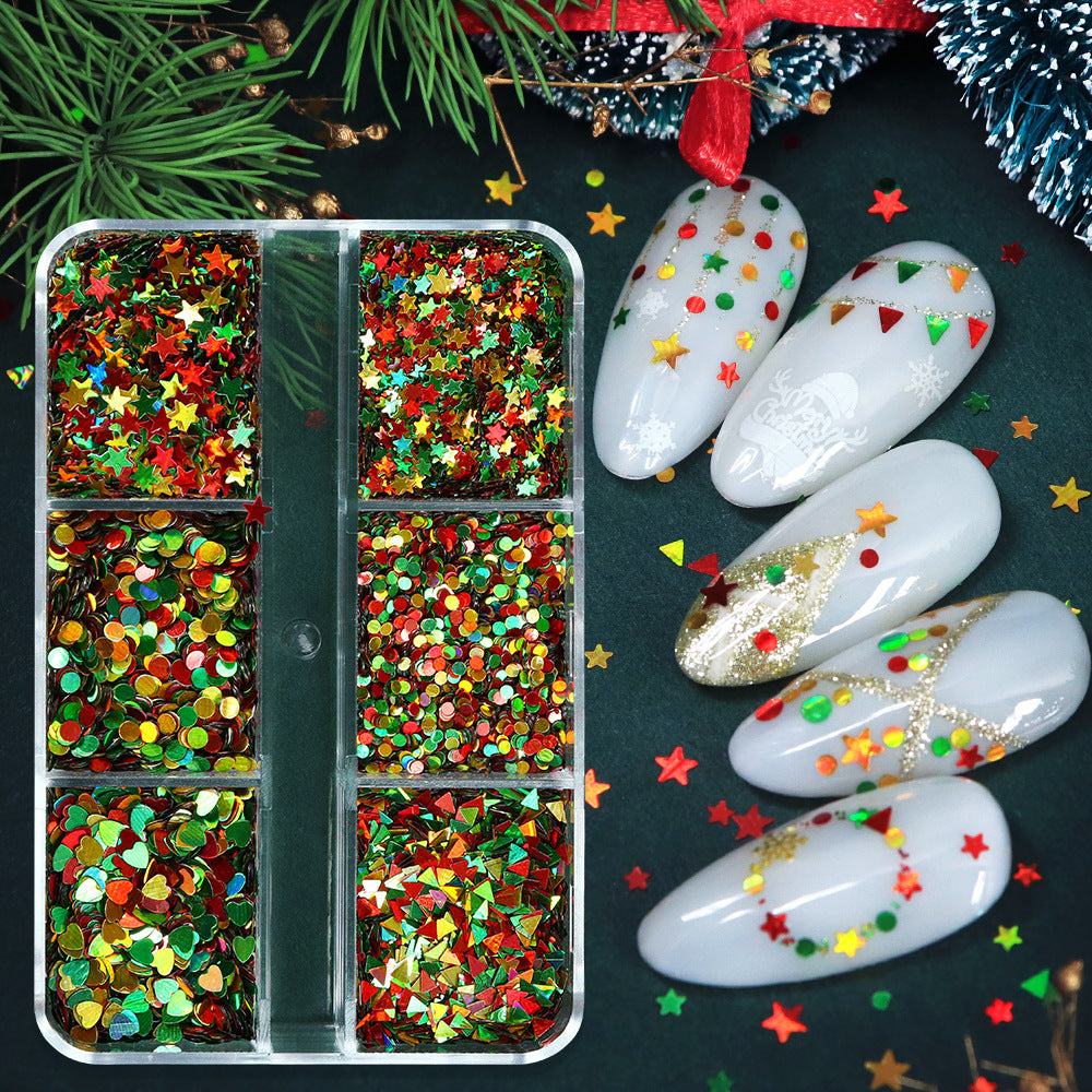 Christmas Sequins - Thin 3 Colors Pentagram Heart Triangle Round 3D Holographic Colorful Nail Art Glitter Supplies for Nails DIY Decorations