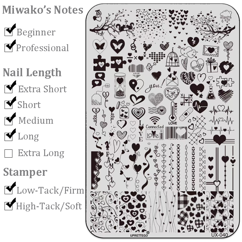 Heart Bow Stamping Plate - Collage Cute Style Nail Art for DIY Manicure Salon Design Supplies Tools