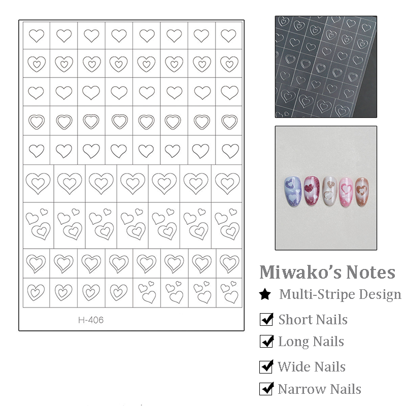 Heart Stencils - Cute, Classic Style Patterns Self-adhesive Reusable Gel Airbrush Nail Guides Decals Templates Stickers Supplies Vinyl for beginners easy DIY Manicure