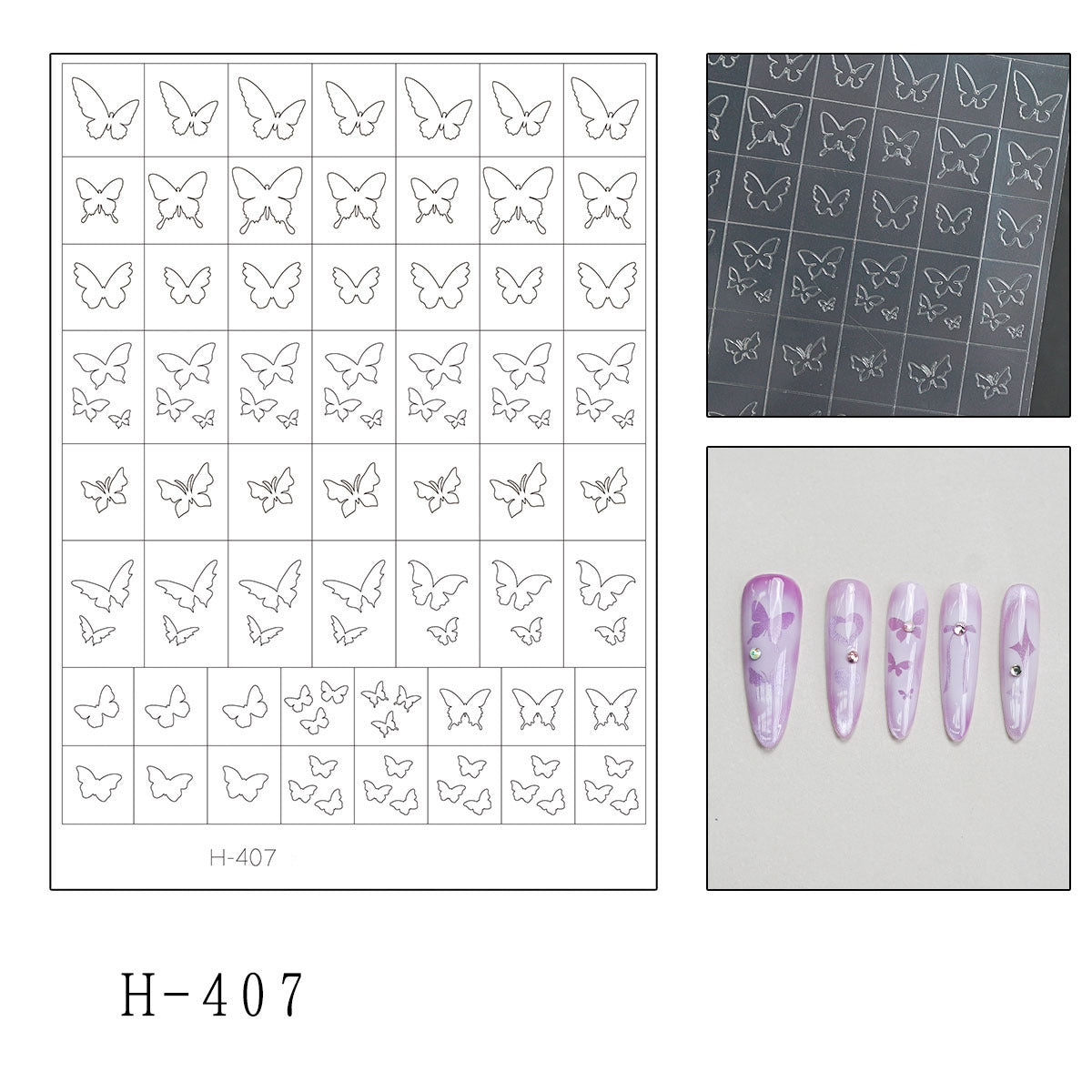 Butterfly Guide Stickers - Classic Cute Style Patterns Self-adhesive Reusable Gel Airbrush Nail Stencils Decals Templates Supplies Vinyl for beginners easy DIY Manicure