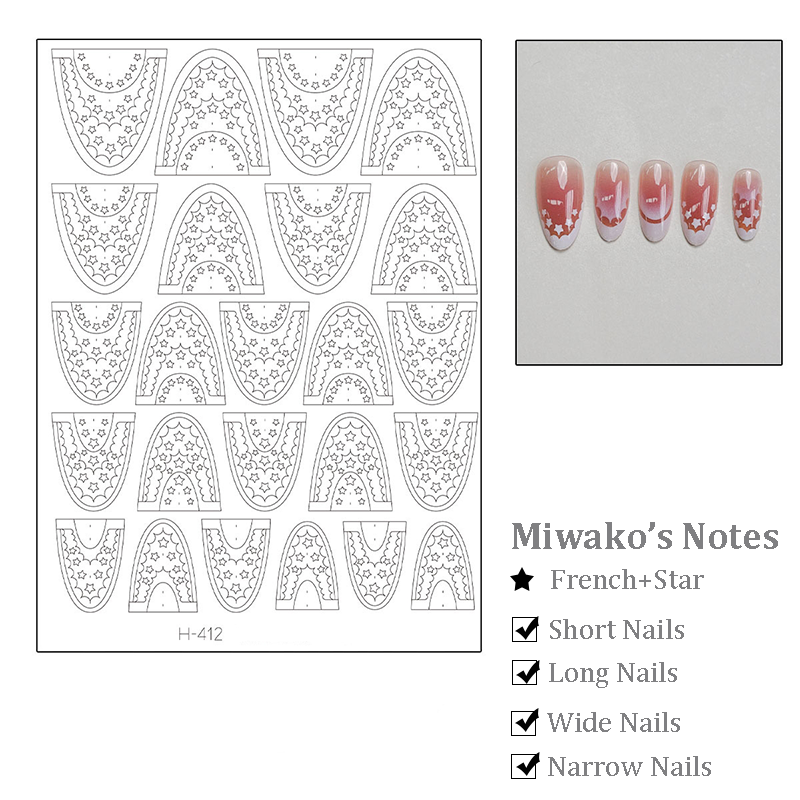 French Tips Stencils - French Tips with Lace Star Heart Patterns Self-adhesive Reusable Gel Airbrush Nail Guides Decals Templates Stickers Supplies Vinyl for beginners easy DIY Manicure