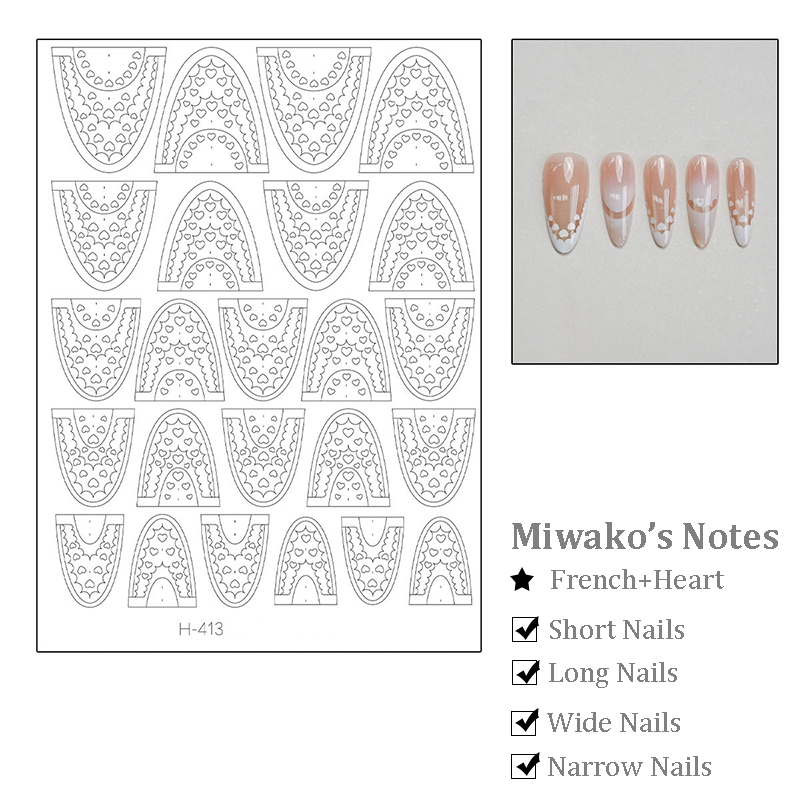 French Tips Stencils - French Tips with Lace Star Heart Patterns Self-adhesive Reusable Gel Airbrush Nail Guides Decals Templates Stickers Supplies Vinyl for beginners easy DIY Manicure