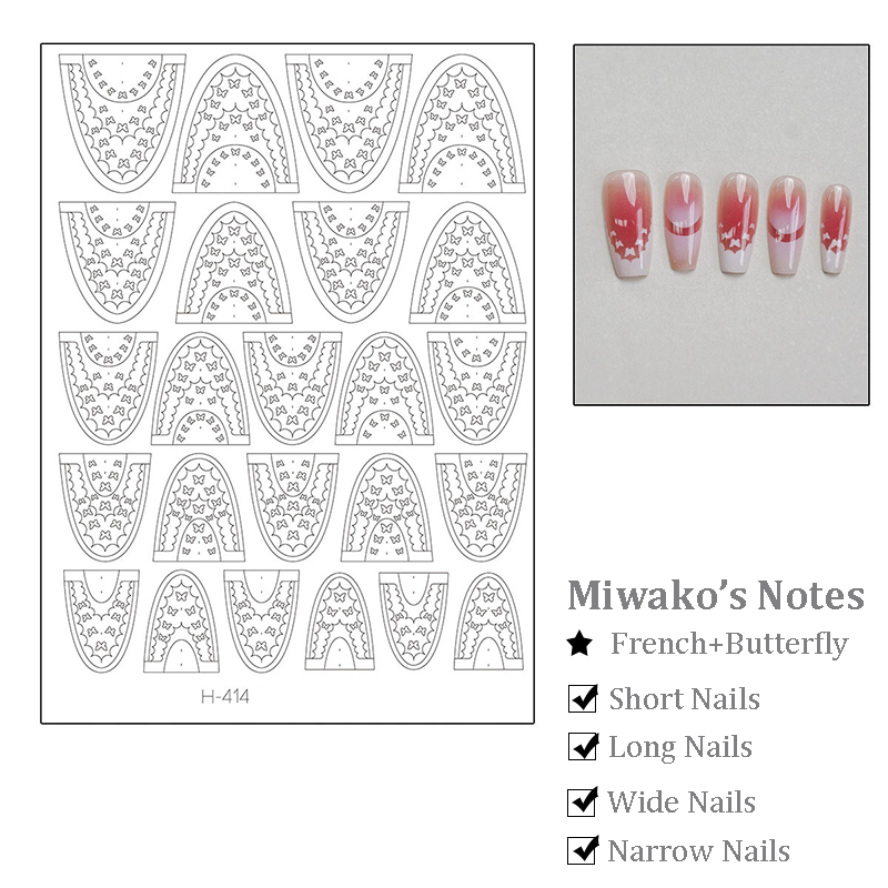 French Tips Stencils - French Tips with Lace Star Heart Patterns Self-adhesive Reusable Gel Airbrush Nail Guides Decals Templates Stickers Supplies Vinyl for beginners easy DIY Manicure