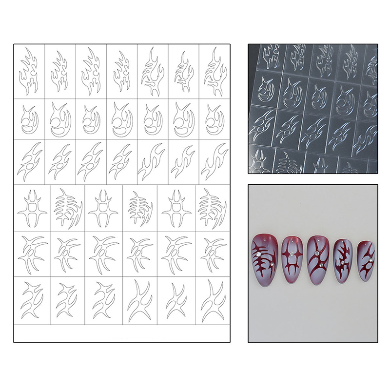 Irregular lines Guide Stickers -  Water Ripple Flame Patterns Self-adhesive Reusable Gel Airbrush Nail Stencils Decals Templates Supplies Vinyl for beginners easy DIY Manicure