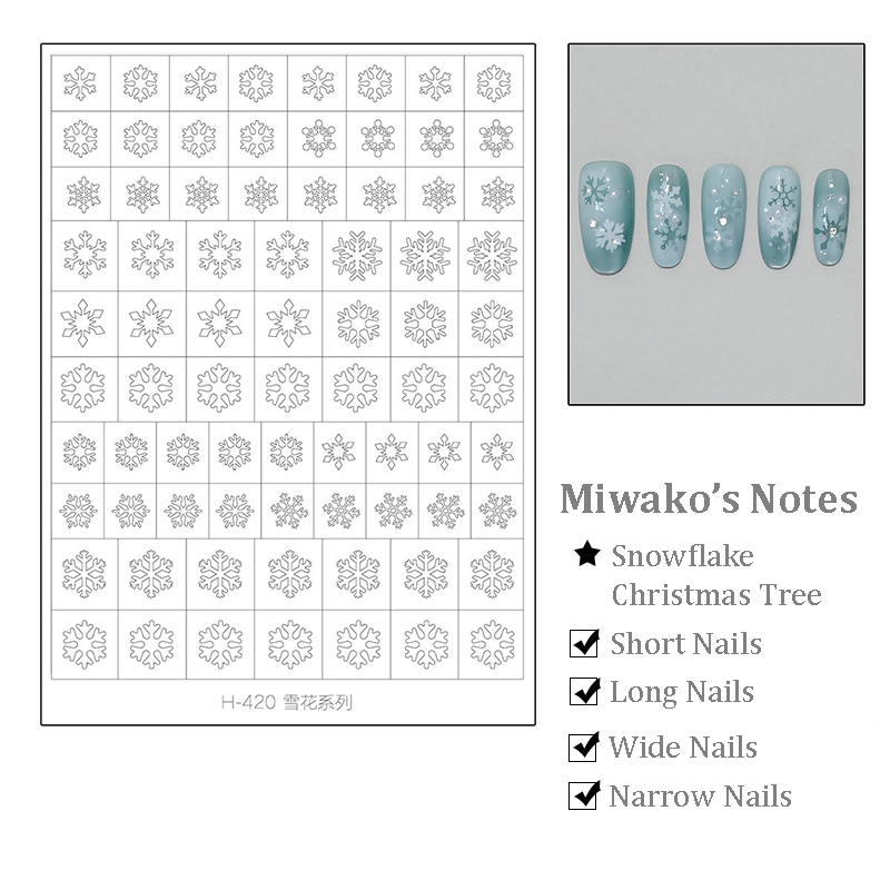 Snowflake Stencils - Winter Christmas Tree Patterns Self-adhesive Reusable Gel Airbrush Nail Guides Decals Templates Stickers Supplies Vinyl for beginners easy DIY Manicure