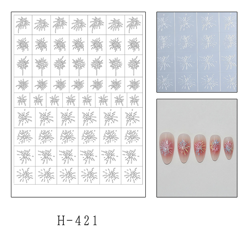 Firework Guide Stickers - Classic Style Patterns Self-adhesive Reusable Gel Airbrush Nail Stencils Decals Templates Supplies Vinyl for beginners easy DIY Manicure