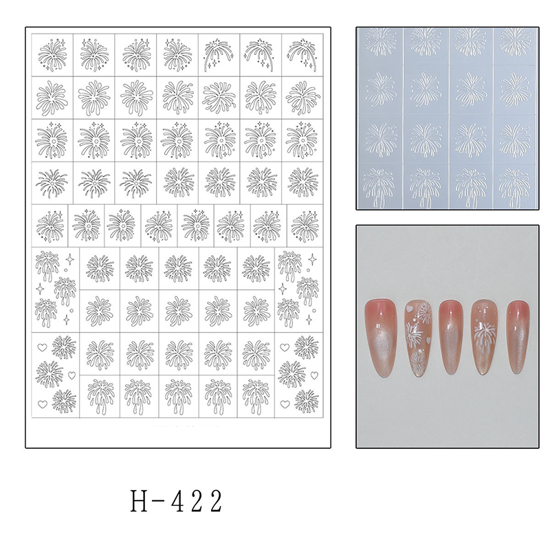 Firework Guide Stickers - Classic Style Patterns Self-adhesive Reusable Gel Airbrush Nail Stencils Decals Templates Supplies Vinyl for beginners easy DIY Manicure