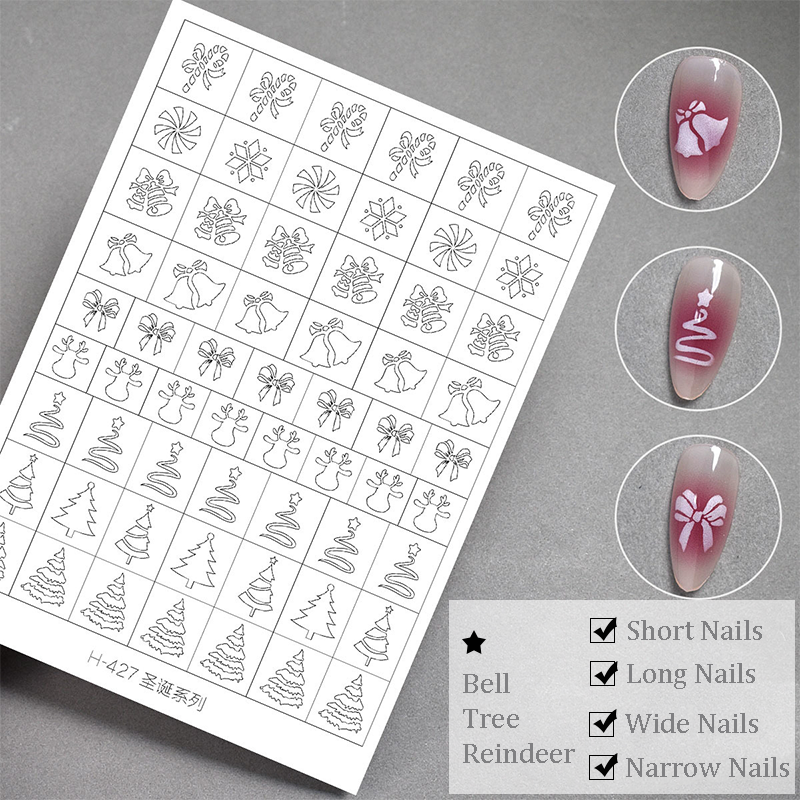 Christmas Stencils - Winter Christmas Tree Reindeer Santa Snowman Patterns Self-adhesive Reusable Gel Airbrush Nail Guides Decals Templates Stickers Supplies Vinyl for beginners easy DIY Manicure