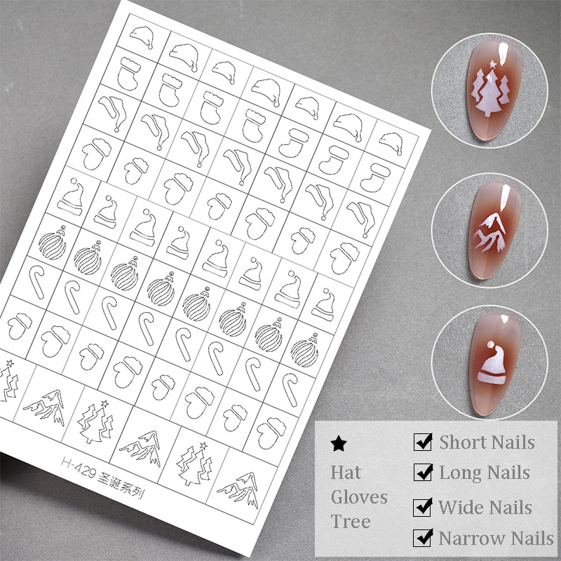 Christmas Stencils - Winter Christmas Tree Reindeer Santa Snowman Patterns Self-adhesive Reusable Gel Airbrush Nail Guides Decals Templates Stickers Supplies Vinyl for beginners easy DIY Manicure