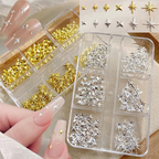 Starburst Charm - 6-Grid Metallic Alloy Star Nail 3D Art Accessories Easy-to-Apply for Beginner Professional Creative Eye-Catching Manicures