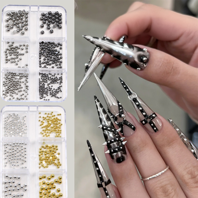 Punk Charm - 6-Grid Metallic Alloy Cone Studs Rivet Beads Nail 3D Art Accessories Easy-to-Apply for Beginner Professional Creative Eye-Catching Manicures