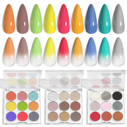 Nail Pigment Powder 9 Colors Palette Gradient Ombre Set for Nails- Includes 5 Sponge Sticks 1 Brush - for Beginners