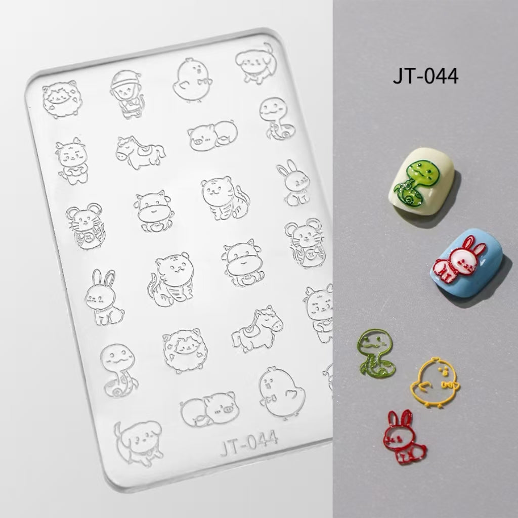 Cartoon Silicone Mold - Shallow Groove for 3D Effect Embossed Stickers, Nail Art Decoration Carving Templates for DIY Precise Pattern