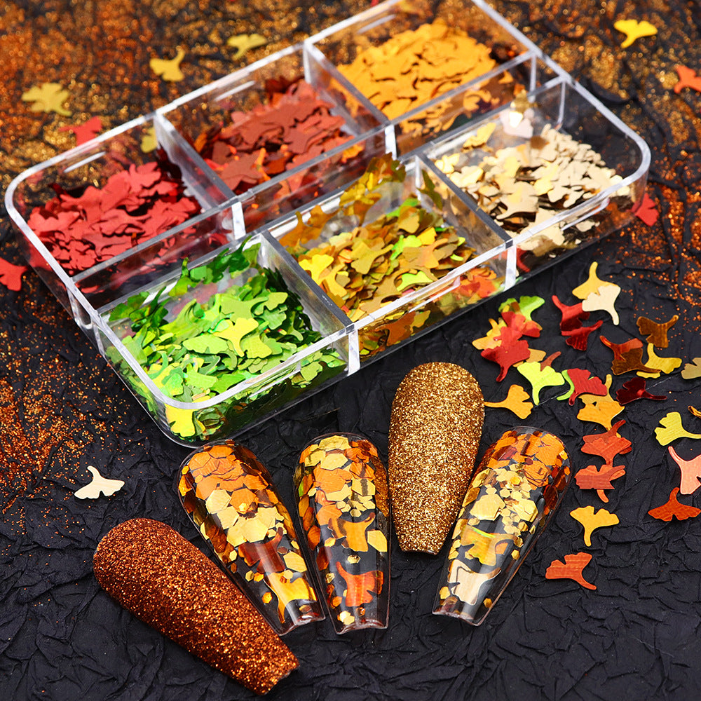 Ginkgo Leaf Sequins - Thin 6 Colors 3D Holographic Colorful Nail Art Glitter Supplies for Nails DIY Decorations