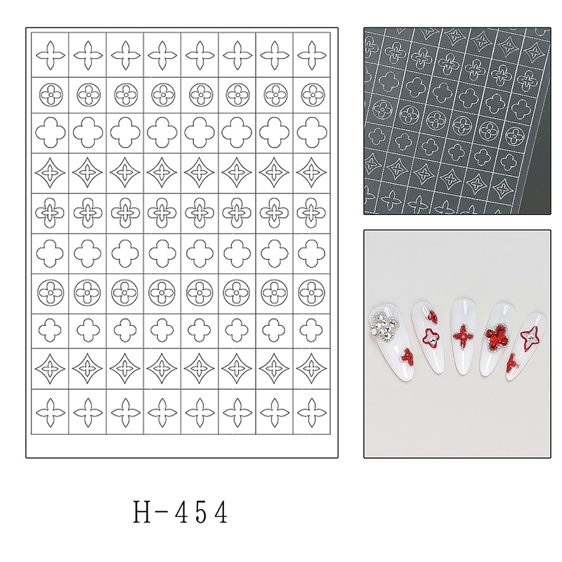 Gem Guide Stickers - Classic Style Patterns Self-adhesive Reusable Gel Airbrush Nail Stencils Decals Templates Supplies Vinyl for beginners easy DIY Manicure