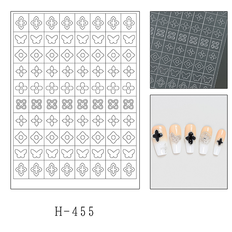 Gem Guide Stickers - Classic Style Patterns Self-adhesive Reusable Gel Airbrush Nail Stencils Decals Templates Supplies Vinyl for beginners easy DIY Manicure