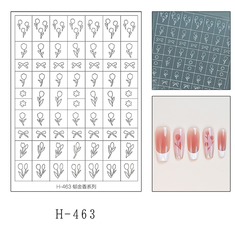 Floral Guide Stickers - Tulip Four Leaf Clover Five Petal Flower Daisy Rose Cute Classic Style Patterns Self-adhesive Reusable Gel Airbrush Nail Stencils Decals Templates Supplies Vinyl for beginners easy DIY Manicure