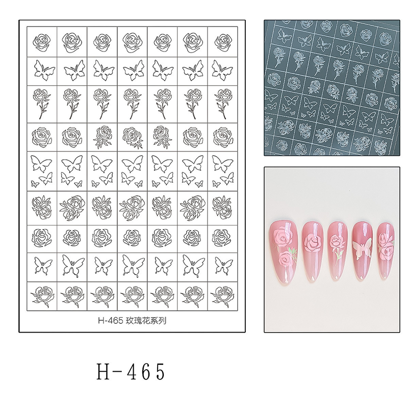 Floral Guide Stickers - Tulip Four Leaf Clover Five Petal Flower Daisy Rose Cute Classic Style Patterns Self-adhesive Reusable Gel Airbrush Nail Stencils Decals Templates Supplies Vinyl for beginners easy DIY Manicure
