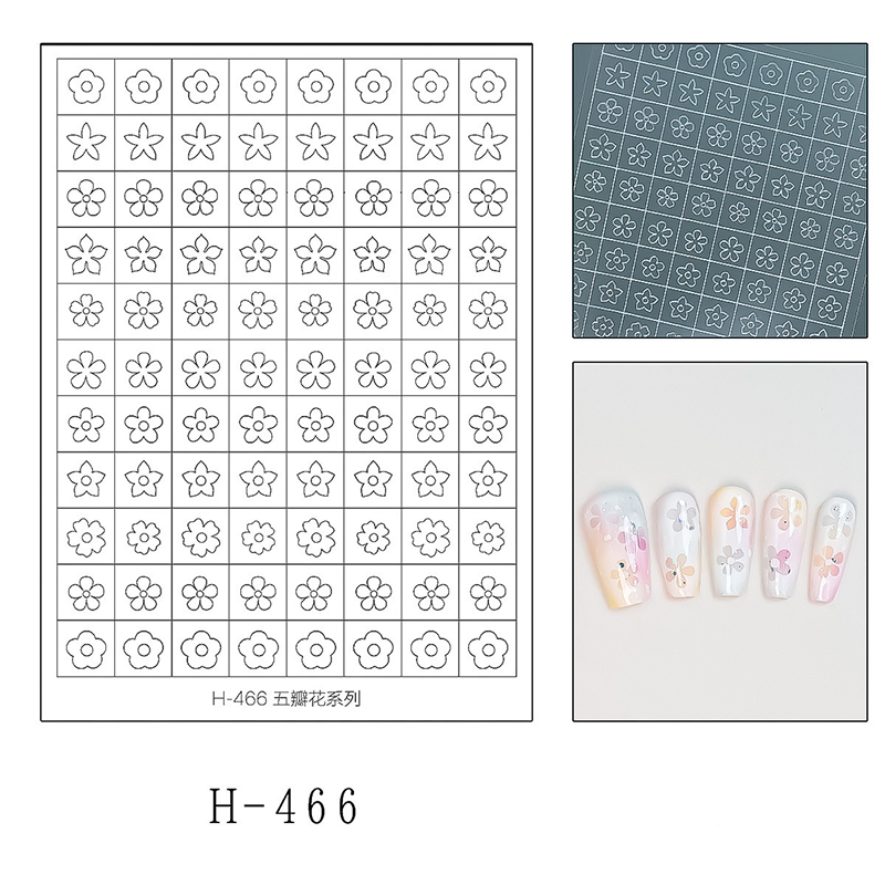 Floral Guide Stickers - Tulip Four Leaf Clover Five Petal Flower Daisy Rose Cute Classic Style Patterns Self-adhesive Reusable Gel Airbrush Nail Stencils Decals Templates Supplies Vinyl for beginners easy DIY Manicure