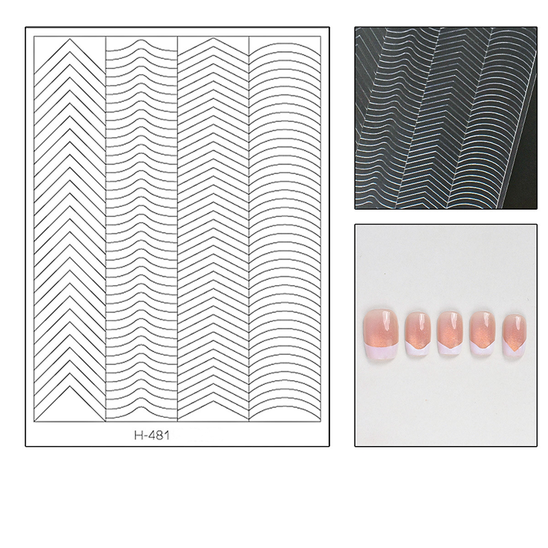 Linear Guide Stickers - French Curve Line Classic Style Patterns Self-adhesive Reusable Gel Airbrush Nail Stencils Decals Templates Supplies Vinyl for beginners easy DIY Manicure