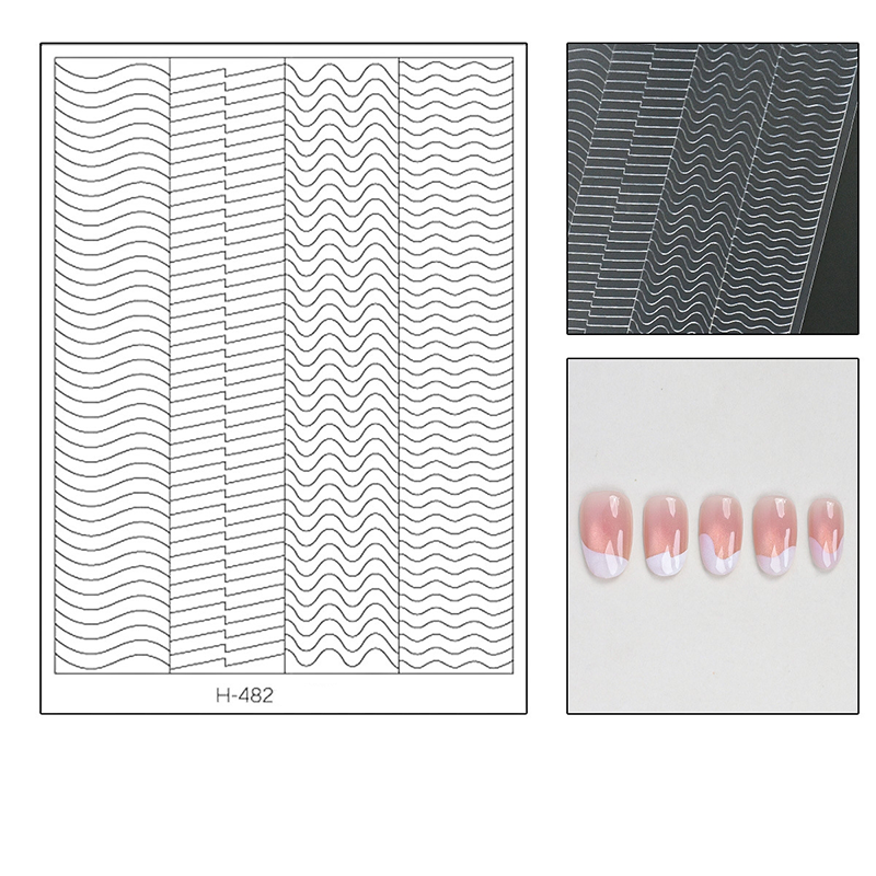 Linear Guide Stickers - French Curve Line Classic Style Patterns Self-adhesive Reusable Gel Airbrush Nail Stencils Decals Templates Supplies Vinyl for beginners easy DIY Manicure