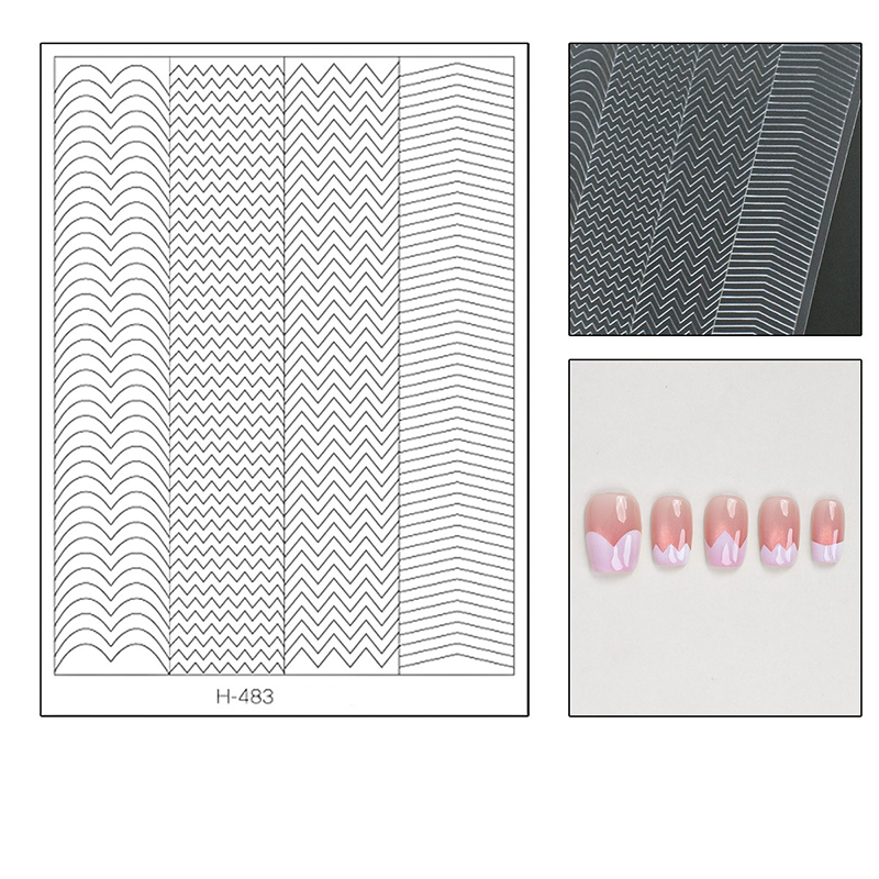 Linear Guide Stickers - French Curve Line Classic Style Patterns Self-adhesive Reusable Gel Airbrush Nail Stencils Decals Templates Supplies Vinyl for beginners easy DIY Manicure