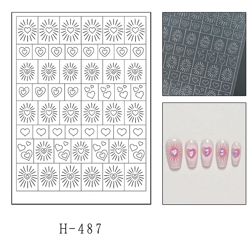 Radial Pattern Guide Stickers - Heart Star Cross Patterns Self-adhesive Reusable Gel Airbrush Nail Stencils Decals Templates Supplies Vinyl for beginners easy DIY Manicure