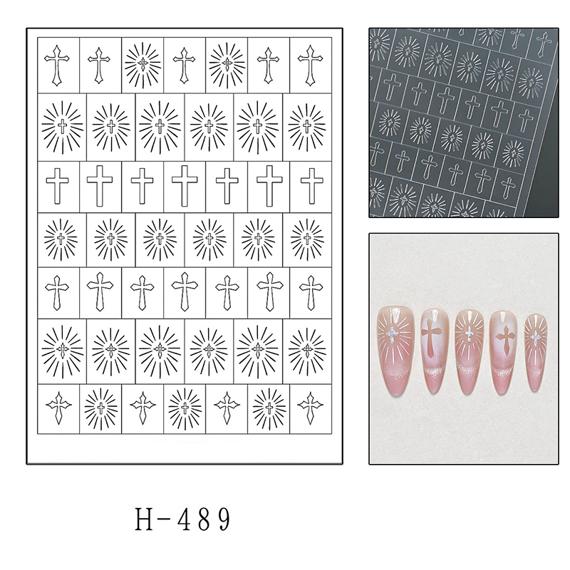 Radial Pattern Guide Stickers - Heart Star Cross Patterns Self-adhesive Reusable Gel Airbrush Nail Stencils Decals Templates Supplies Vinyl for beginners easy DIY Manicure