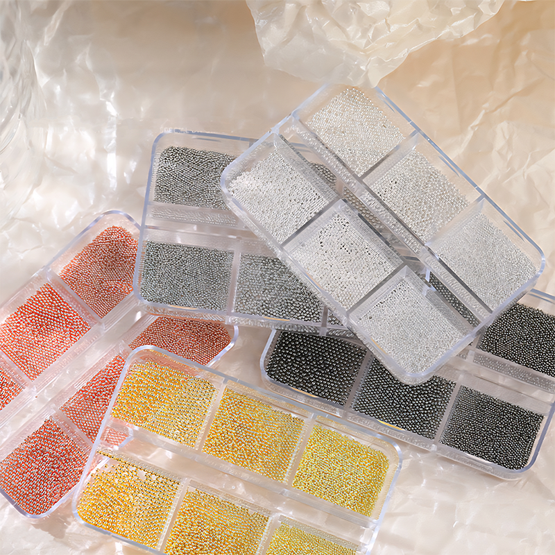 Metal Caviar Bead - 6-Grid 0.5 0.8 1.0mm Mini Small Nail Beads Metallic Alloy Nail 3D Art Accessories Charms and Gems Ball Gold Rhinestones Easy-to-Apply for Beginner Professional Creative Eye-Catching Manicures