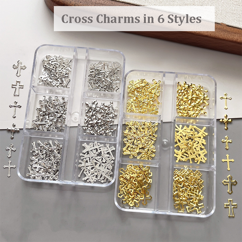 Cross Charm - 6-Grid Metallic Alloy Nail Accessories Easy-to-Apply for Creative Eye-Catching Manicures