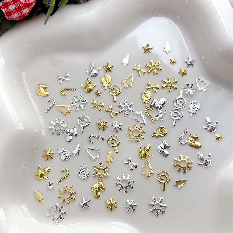 Christmas Charm - 12-Grid  Metallic Alloy Christmas Trees Nail 3D Art Accessories Easy-to-Apply for Beginner Professional Creative Eye-Catching Manicures