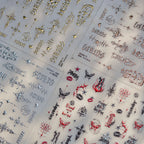 3D Stickers - Metallic Sheen Cross Snake Skull Self-Adhesive Gothic Dark Romance Decals for Nail Art Decoration