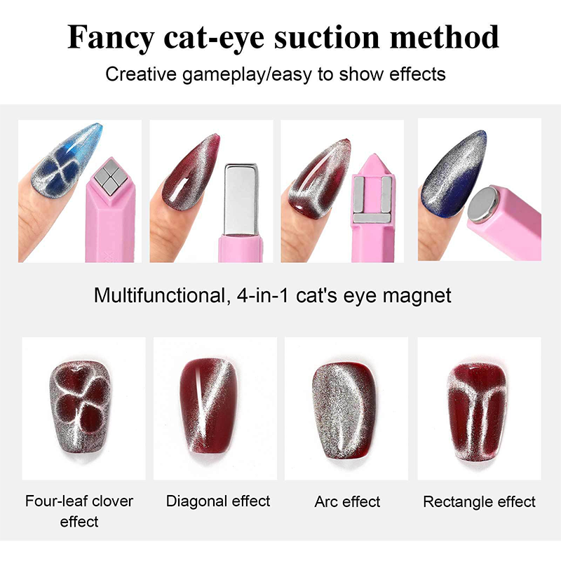 Nail Magnet for Beginner Professional - 4 in 1 Multifunctional Cat Eye Magnet Tool for Nail Art