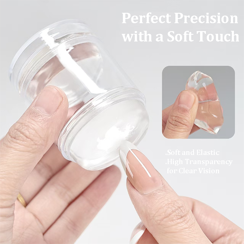 Stamper for Professional - High Tack Ultra Elastic Double-layer Detachable 40mm Wider Lager Silicone with Cap, Transparent Visible Body, No Misplacement for DIY, French Tip
