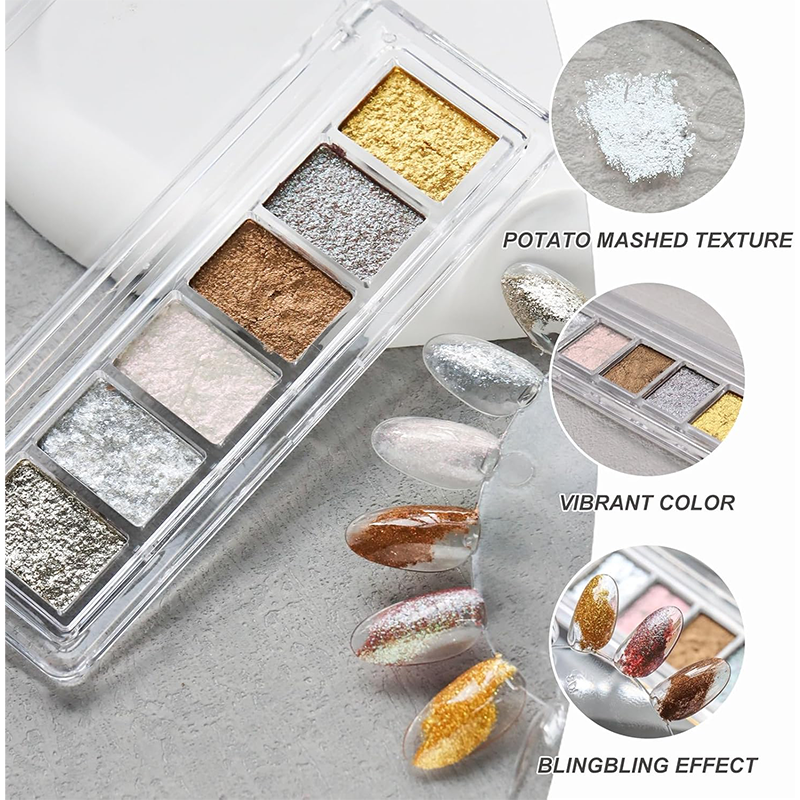 Glitter Mud for Beginner Professional-6 Colors Solid Foil Pigment Reflective Charm Fairy Dust Powder Flakes for Nails