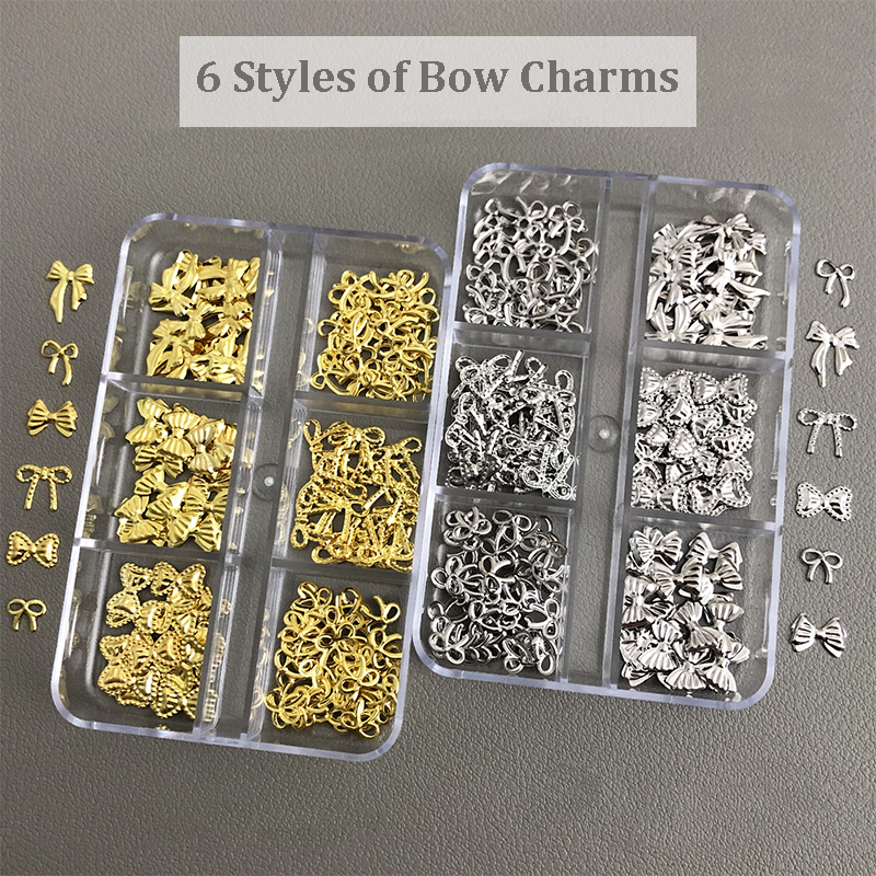 Bow Charm - 6-Grid Metallic Alloy Nail Accessories Easy-to-Apply for Creative Eye-Catching Manicures