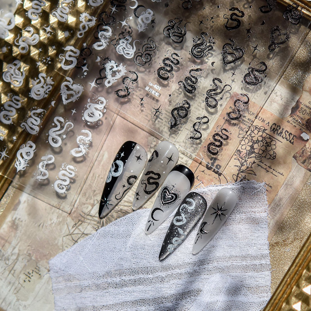 Ultra-Thin Stickers - Ultra-thin Cross Snake Skull Self-Adhesive Gothic Dark Romance Decals for Nail Art Decoration