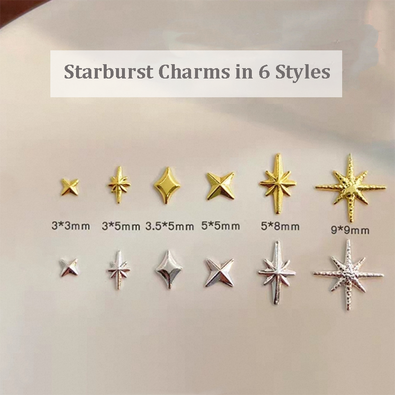 Starburst Charm - 6-Grid Metallic Alloy Star Nail 3D Art Accessories Easy-to-Apply for Beginner Professional Creative Eye-Catching Manicures