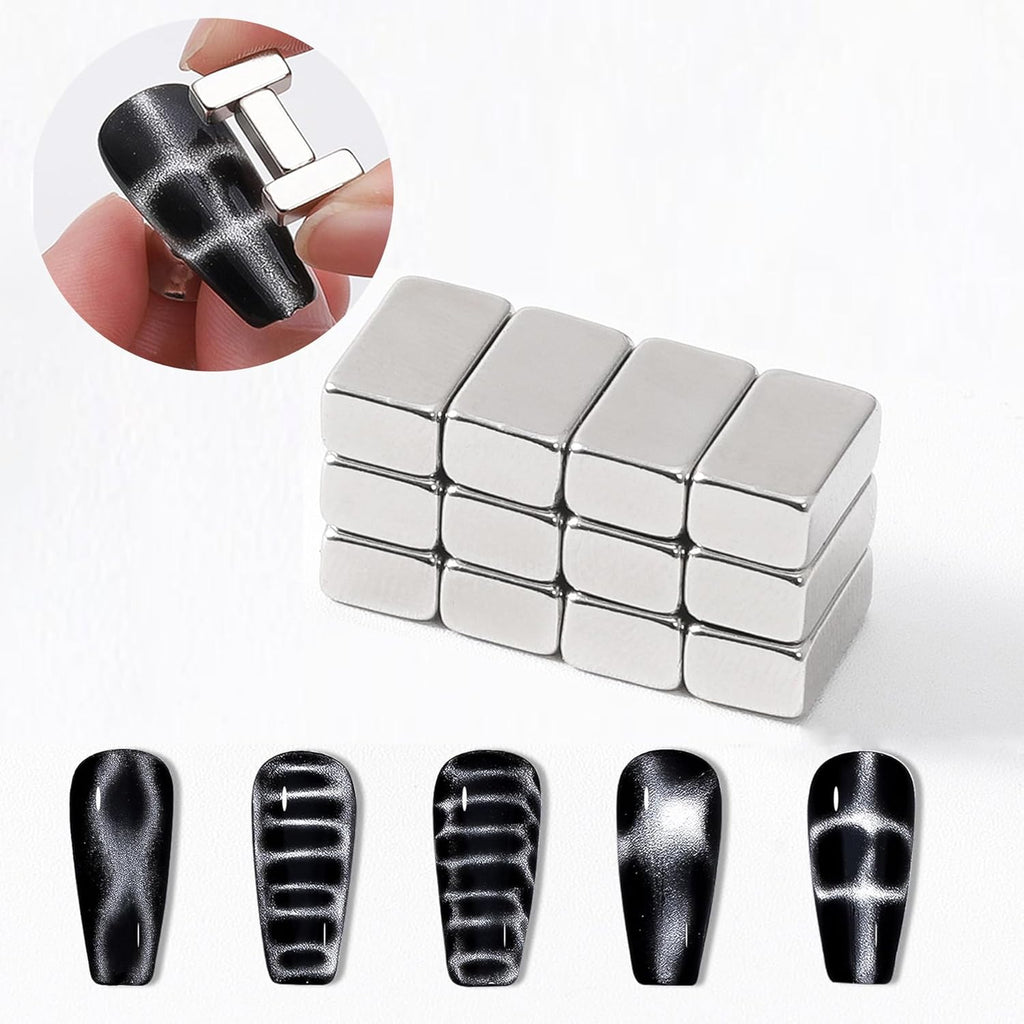 12Pcs Mini Nail Magnet Rectangle for Beginner Professional - Snakeskin Pattern Designs Cat Eye Magnet Tool for Nail Art