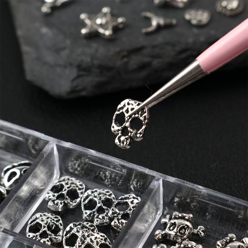 Halloween Alloy Charm - 12-Grid Metallic Alloy Nail Accessories Easy-to-Apply for Creative Eye-Catching Manicures