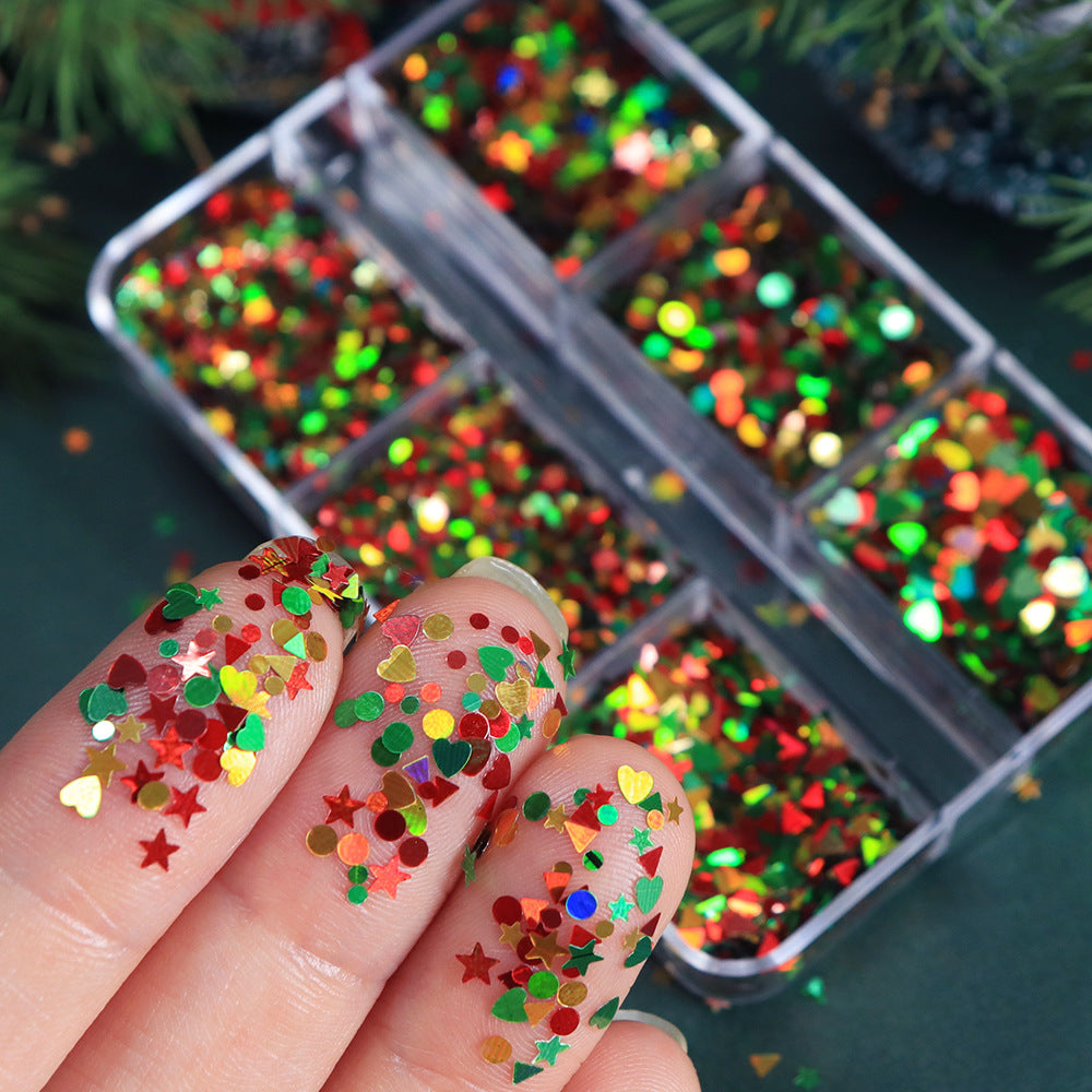 Christmas Sequins - Thin 3 Colors Pentagram Heart Triangle Round 3D Holographic Colorful Nail Art Glitter Supplies for Nails DIY Decorations