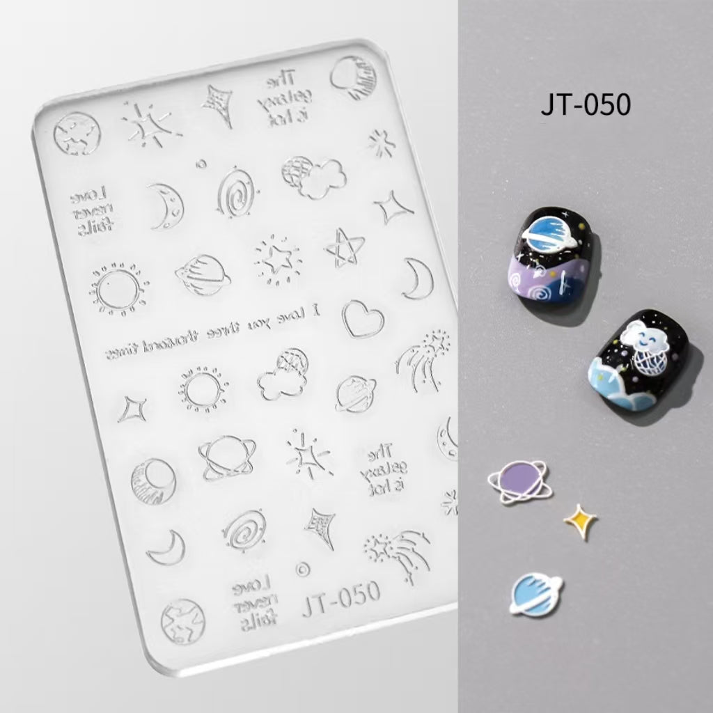 Star Moon Silicone Mold - Shallow Groove for 3D Effect Embossed Stickers, Nail Art Decoration Carving Templates for DIY Precise Pattern