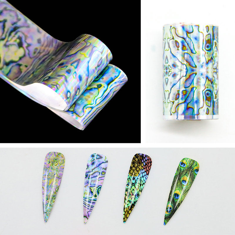 Iridescent Shell Foil Transfer - 10 Rolls/1 Box Nail Art Decals for DIY Decorations Supplies Design
