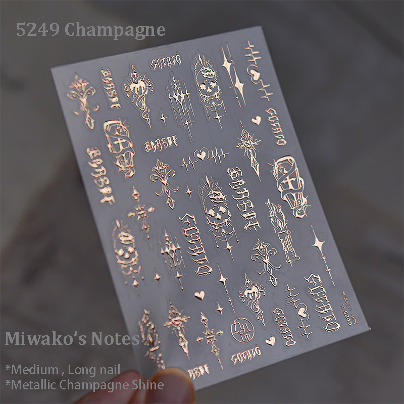 3D Stickers - Metallic Sheen Cross Snake Skull Self-Adhesive Gothic Dark Romance Decals for Nail Art Decoration