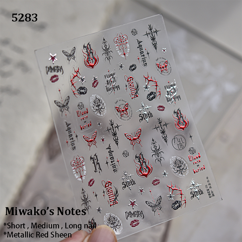 3D Stickers - Metallic Sheen Cross Snake Skull Self-Adhesive Gothic Dark Romance Decals for Nail Art Decoration