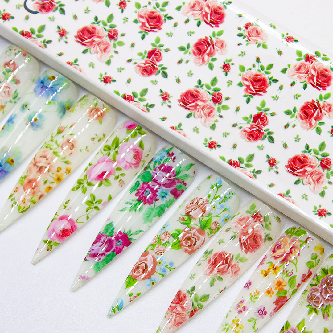 Floral Foil Transfer - 10 Rolls/1 Box Nail Art Decals for DIY Decorations Supplies Design