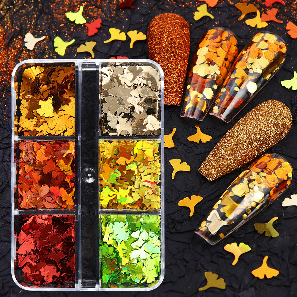 Ginkgo Leaf Sequins - Thin 6 Colors 3D Holographic Colorful Nail Art Glitter Supplies for Nails DIY Decorations