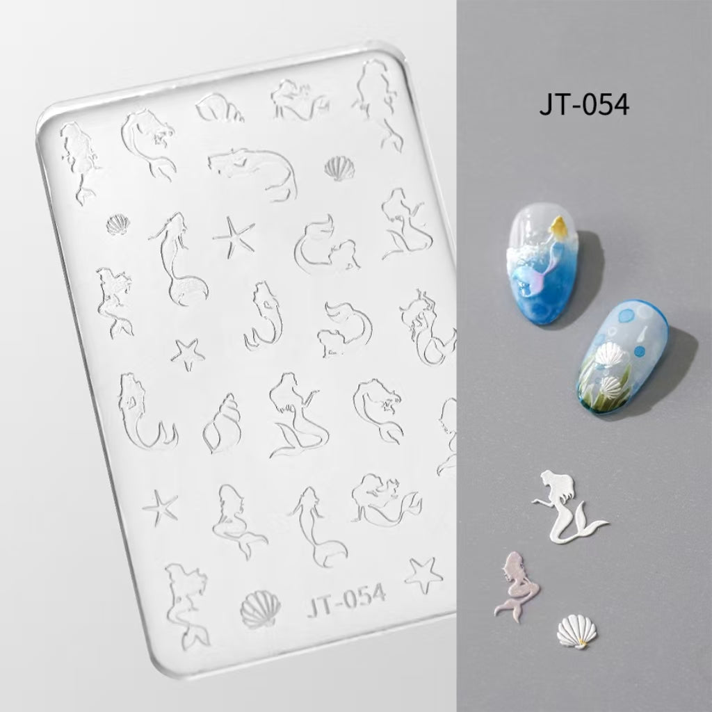 Ocean Silicone Mold - Shallow Groove for 3D Effect Embossed Stickers, Nail Art Decoration Carving Templates for DIY Precise Pattern