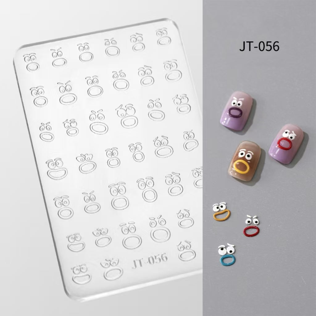 Cartoon Silicone Mold - Shallow Groove for 3D Effect Embossed Stickers, Nail Art Decoration Carving Templates for DIY Precise Pattern