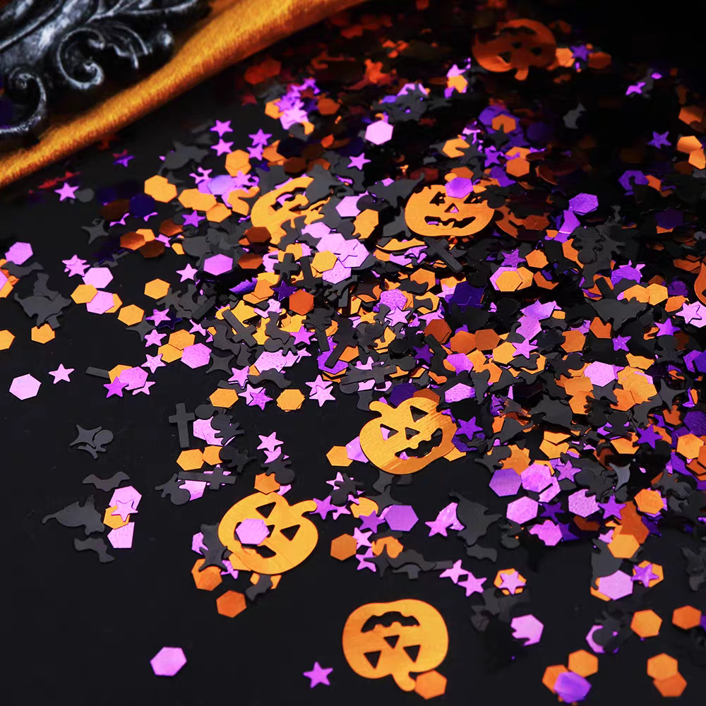 Halloween Sequins - Ultra-Thin Mix Skull Pumpkin Bat Ghost Cat Witch Design 3D Holographic Nail Art Glitter Supplies for Nails DIY Decorations